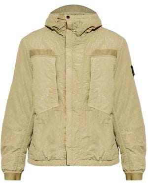 Stone Island Logo-Patch Hooded Jacket - Natural