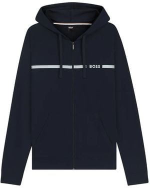 BOSS Logo-Detail Hooded Zip-Up Hoodie - Blue