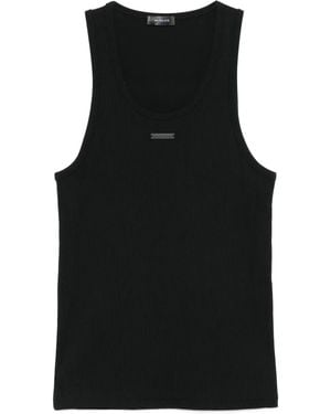 Mugler Ribbed Scoop-Neck Tank Top - Black