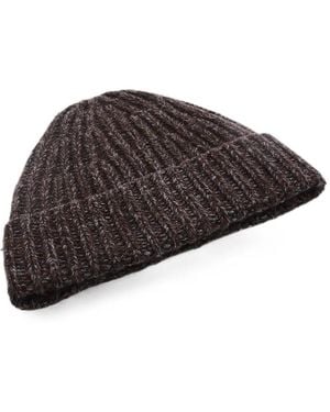 Yves Salomon Marl Ribbed-Knit Beanie Hat - Brown