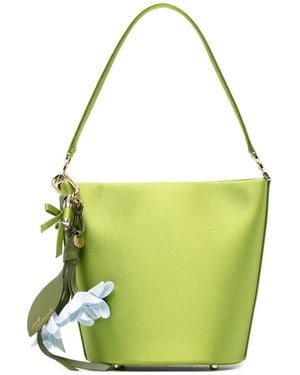 Self-Portrait Floral-Charm Satin Bucket Bag - Green
