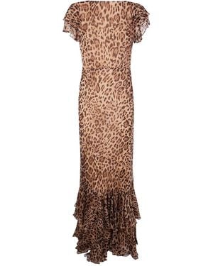 RIXO London Vestido Mila Con Estampado De Leopardo - Marrón