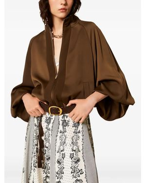 Twinset Zip-Up Balloon-Sleeve Bomber Jacket - Brown