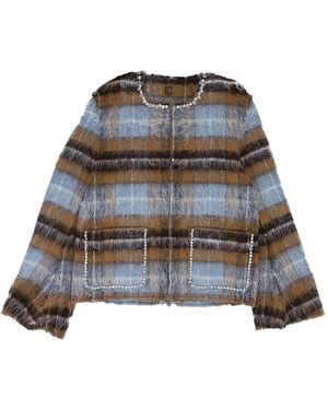 BIRTH OF ROYAL CHILD Pearl-Embellished Plaid Jacket - Brown
