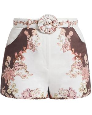 Hemant & Nandita Floral Belted Shorts - White