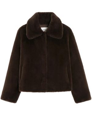 Apparis Wide-Collar Faux Fur Jacket - Black