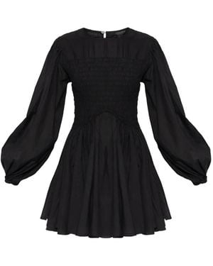 AllSaints Chia Smocked Puff-Sleeve Cotton Mini Dress - Black