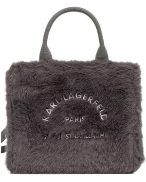 KARL LAGERFELD Logo-Embroidered Faux-Fur Tote Bag - Black