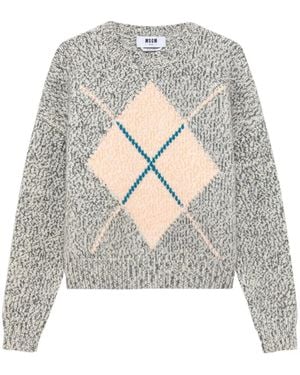MSGM Argyle-Pattern Marl-Knit Jumper - White