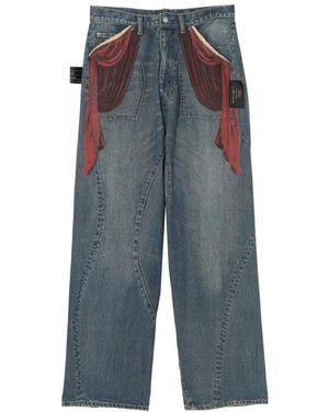 Undercover Curtain-Print Wide-Leg Jeans - Blue