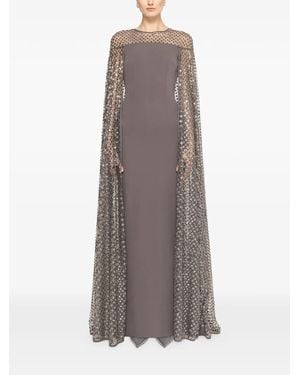 Nissa Sequined Cape Maxi Dress - Grey