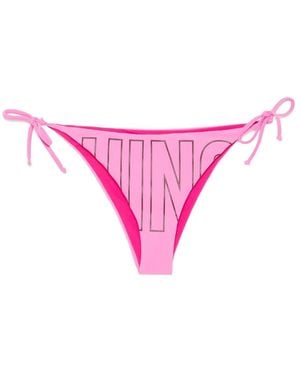 Moschino Logo-Print Side-Tie Bikini Bottoms - Pink