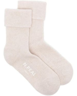 N.Peal Cashmere Ribbed Socks - White