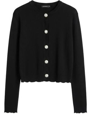 John Richmond Crystal-Embellished Scalloped Cardigan - Black