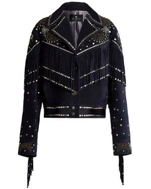 Etro Studs Fringed Leather Jacket - Black