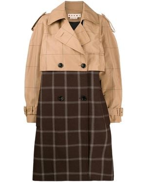 Marni Two-Tone Chequered Trench Coat - Brown