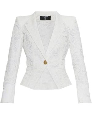Balmain Lace-Patterned Buttoned Blazer - White