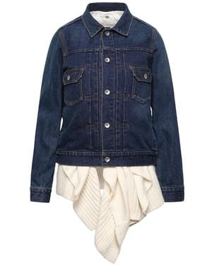 Sacai Ribbed-Knit Panel Denim Jacket - Blue