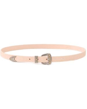 Pinko Embossed Buckle Leather Belt - Natural