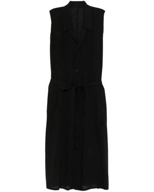 Y's Yohji Yamamoto Tie-Waist Collared Midi Dress - Black