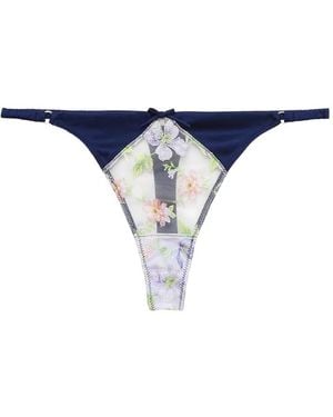 Fleur du Mal Embroidered Thong - Blue