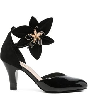 Liu Jo Flower-Embellished Patent-Finish Sandals - Black