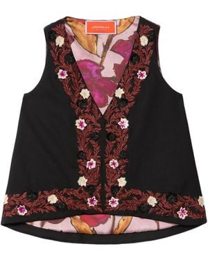 La DoubleJ Scala Floral V-Neck Top - Black