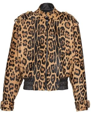 Balmain レオパード レザーボンバージャケット - ブラック