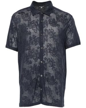 John Varvatos Floral-Lace Short-Sleeve Shirt - Blue