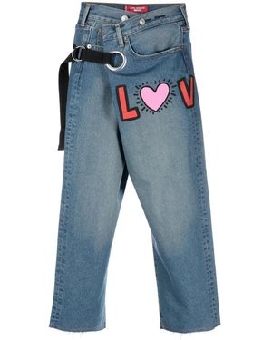 Junya Watanabe グラフィック クロップド デニムパンツ - ブルー