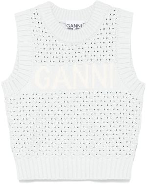Ganni Openwork Cotton Vest - White