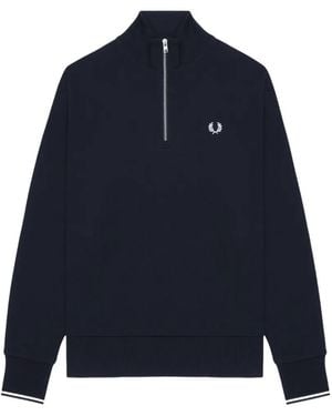 Fred Perry Logo-Embroidered Quarter-Zip Sweatshirt - Blue
