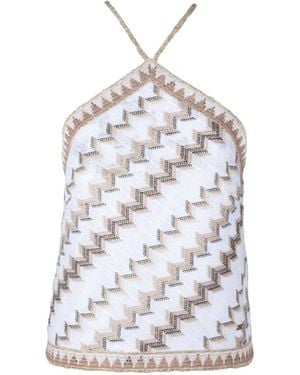 PHO® Firenze Geometric-Print Halterneck Top - White