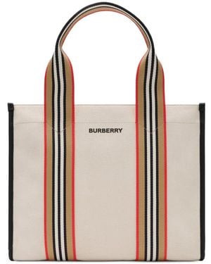 Burberry Small Icon-Sripe-Trim Canvas Tote - Pink