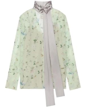 Givenchy Floral Pussy-Bow Blouse - White