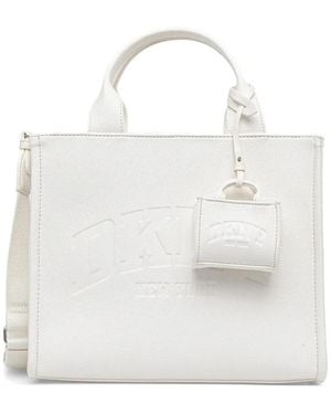 DKNY Logo-Embossed Charm Tote Bag - White