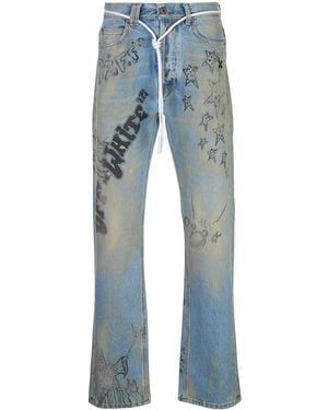 Off-White c/o Virgil Abloh Diagonal Wizard Relaxed Fit Jeans - Blue