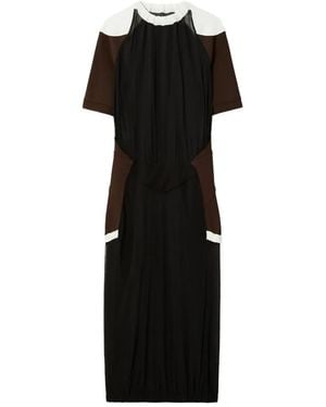 Tory Burch Colorblock Sheer Jersey Dress - Black