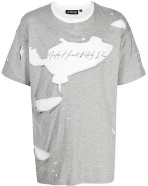 Mostly Heard Rarely Seen Logo-Print Ripped-Detail T-Shirt - Grey