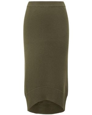 Victoria Beckham Ribbed-Knit Asymmetric-Hem Midi Skirt - Green