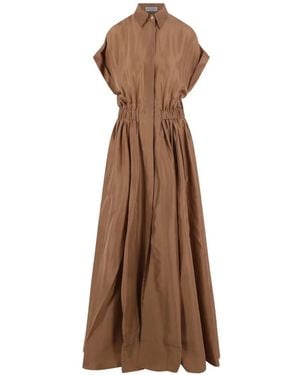 Brunello Cucinelli Elasticated-Waist Maxi Shirt Dress - Brown