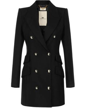Elisabetta Franchi Abrigo De Crepé Con Doble Capa - Negro