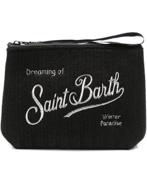 MC2 Saint Barth Aline Logo-Embroidered Ribbed Clutch Bag - Black