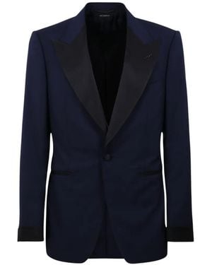 Tom Ford Single-Breasted Peak-Lapel Blazer - Blue