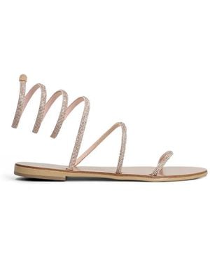 NICOLAS LAINAS Crystal-Embellished Leather Flat Sandals - White