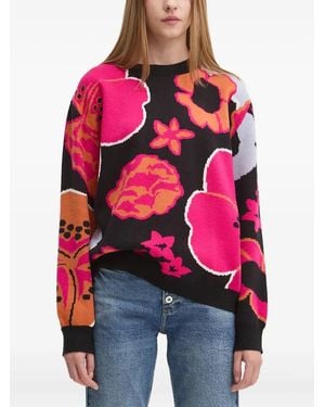 Desigual Jersey con estampado floral y cuello redondo - Rojo