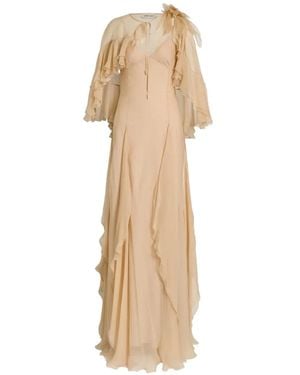 Alberta Ferretti Ruffled Silk Gown - Natural