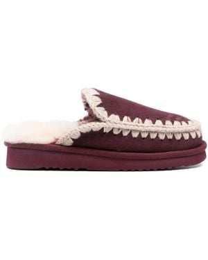 Mou Crochet-Detail Sheepskin Mules - Purple