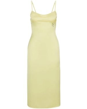 HUGO Vestido Midi De Satén Con Charm Del Logo - Amarillo