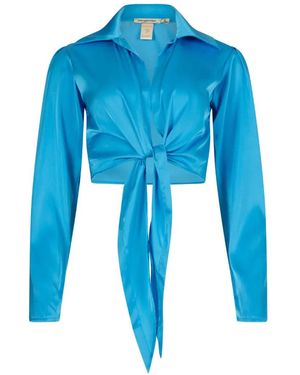 Paramidonna Pearl Front-Tie Cropped Shirt - Blue